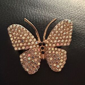 Elegant Gold Butterfly Brooch with Crystals